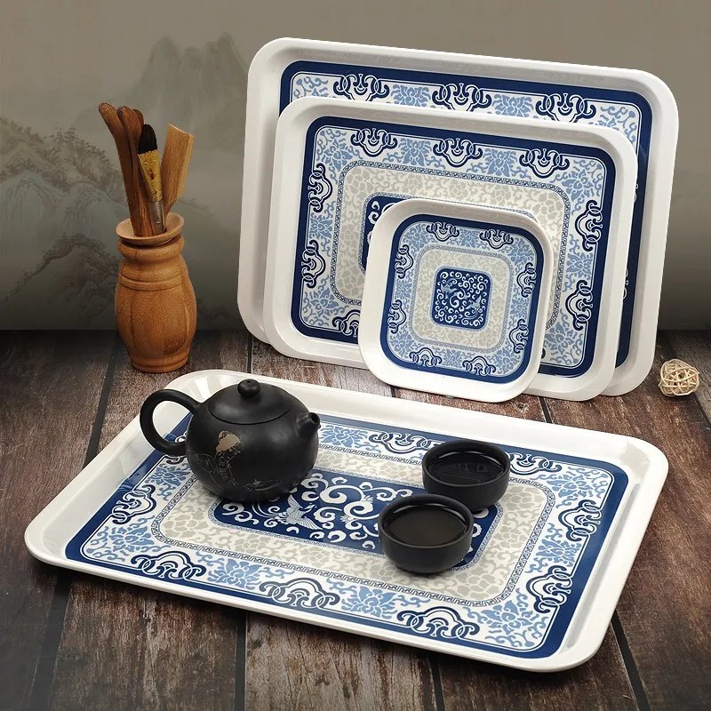 五和仿青花食品密胺餐具茶盘小号